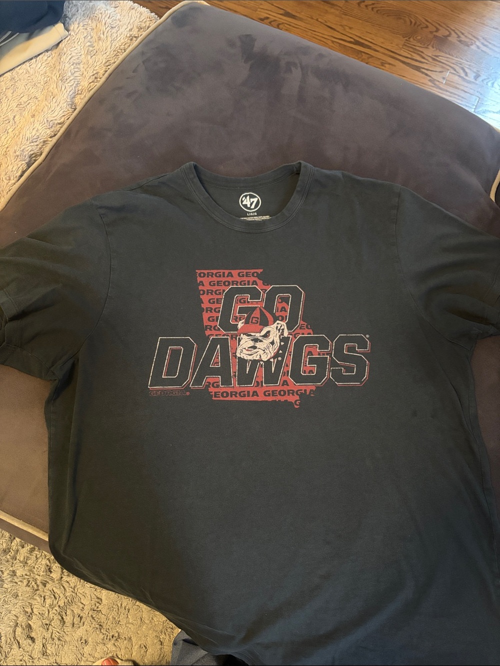 47 Brand Black Tee with Red Georgia Dawgs Graphic